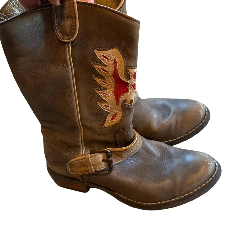 Sonora Grey Brown Eagle Embroidery Leather Cowboy Boots Kid's‎ 31